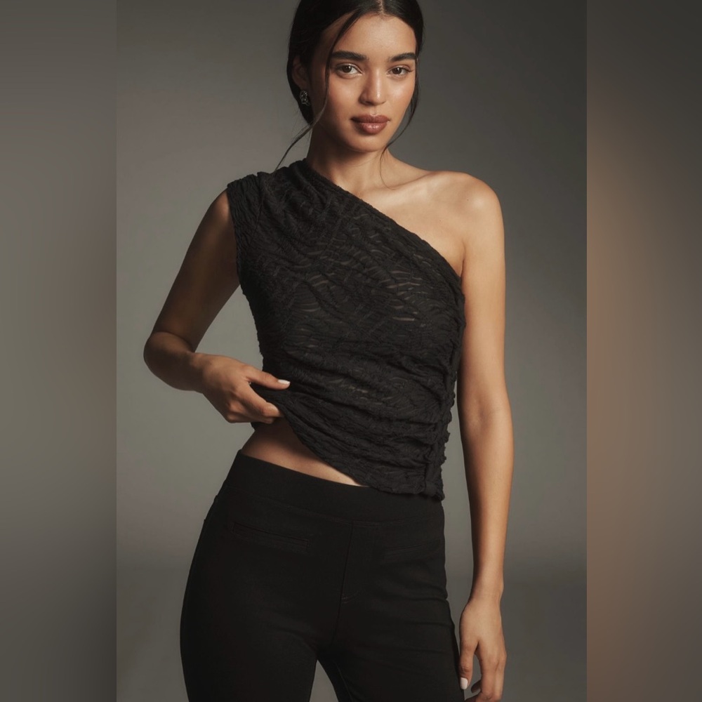 Anthropologie Textured One-Shoulder Top Medium NWOT Black Onyx